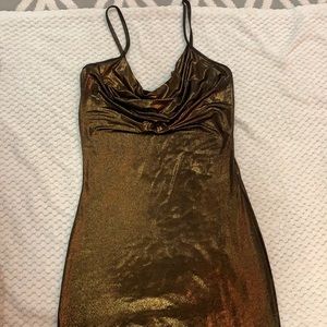 Metallic Cowl Neck bodycon dress
